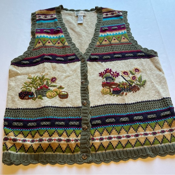 Napa Valley Sweaters - Women's Napa Valley Cardigan Sweater Vest Size XL Sage Green Multi Vintage
